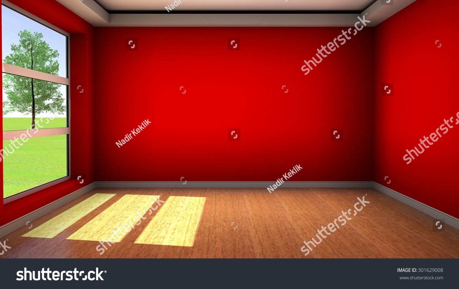 Modern Empty Red Room Design 3d Stock Illustration 301629008