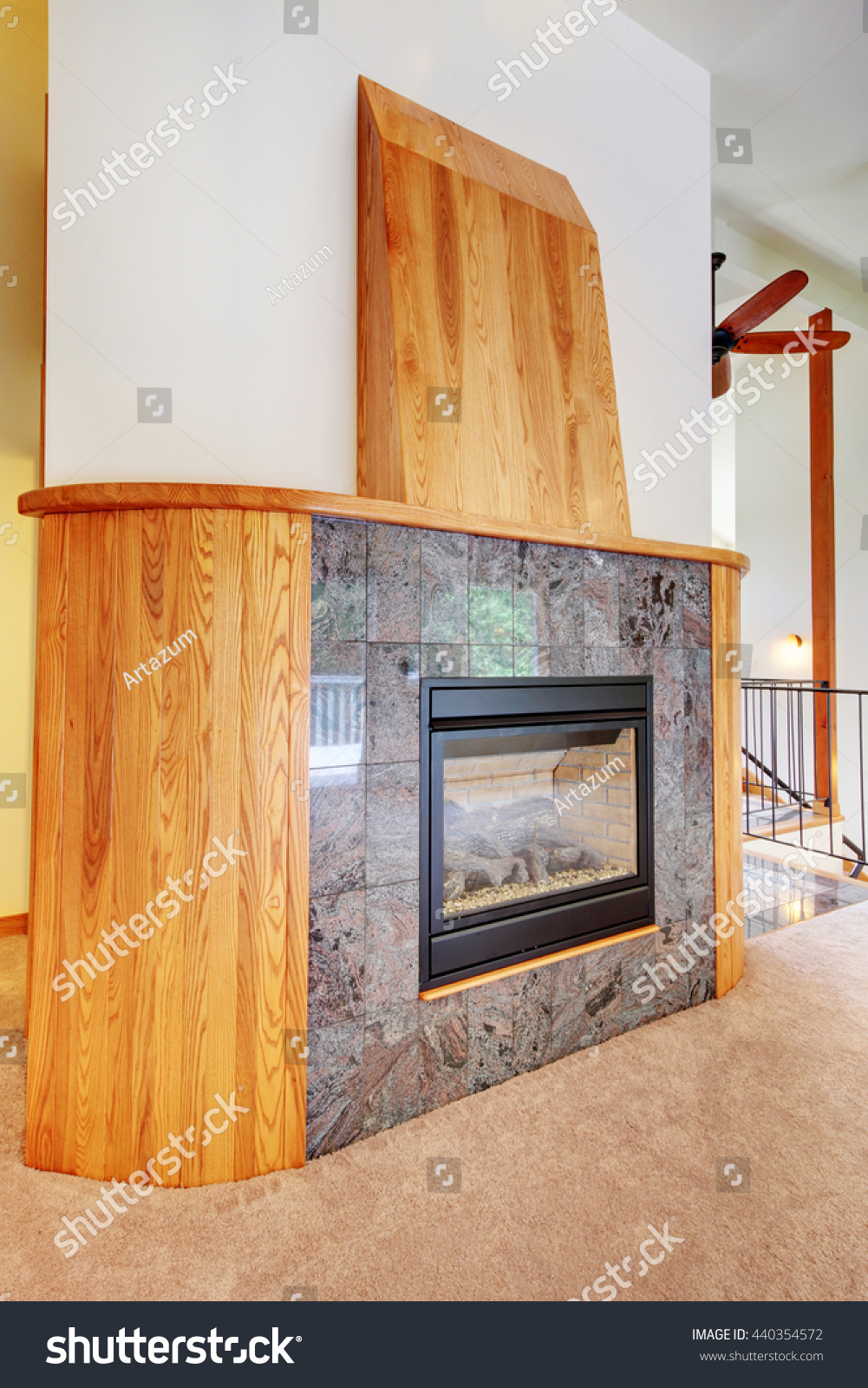 Modern Fireplace Tile Trim Wooden Frame Stock Photo Edit Now