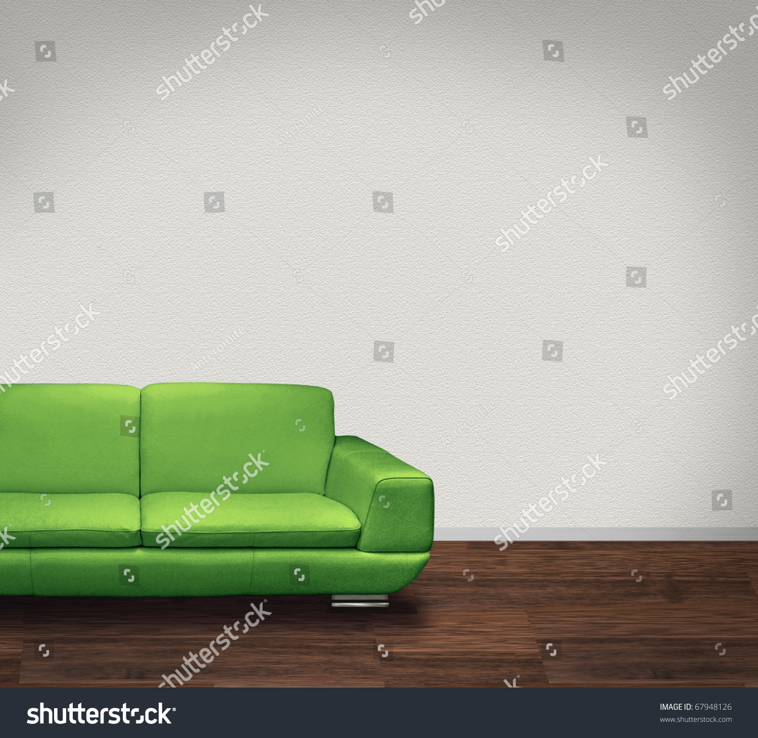 Modern Green Leather Sofa Room Dark Stock Illustration
