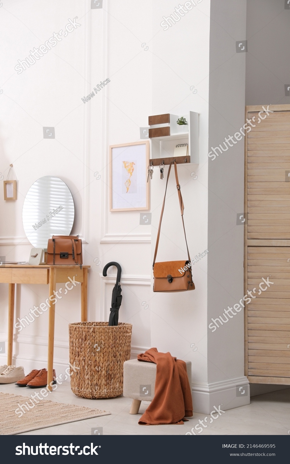 Modern Hallway Interior Stylish Dressing Table Stock Photo 2146469595