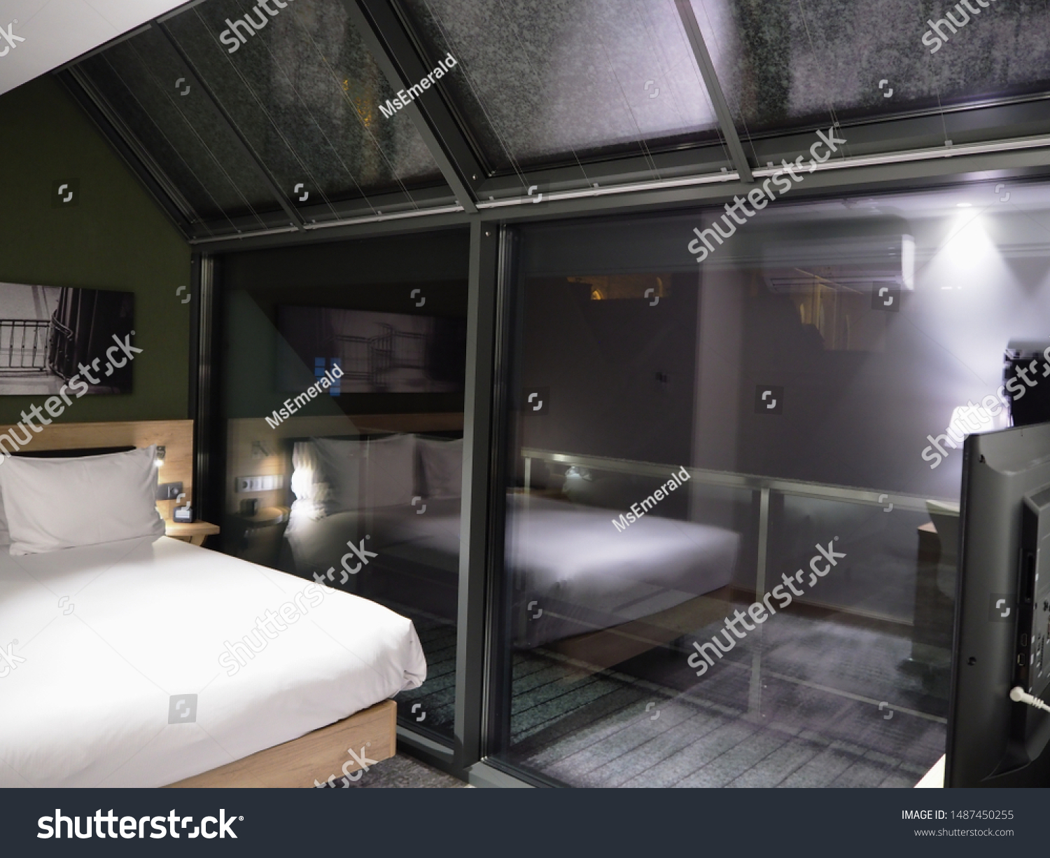 Modern Hotel Room Glass Roof Panoramic Stock Photo Edit Now