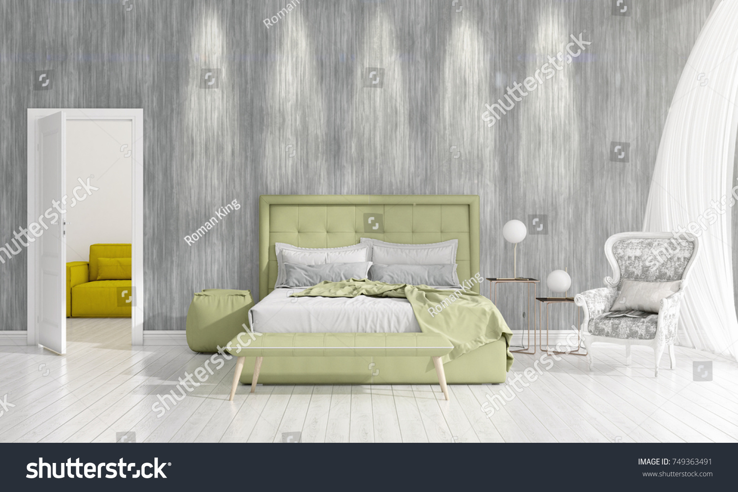 Modern Interior Design Bedroom Vogue Plant Stock