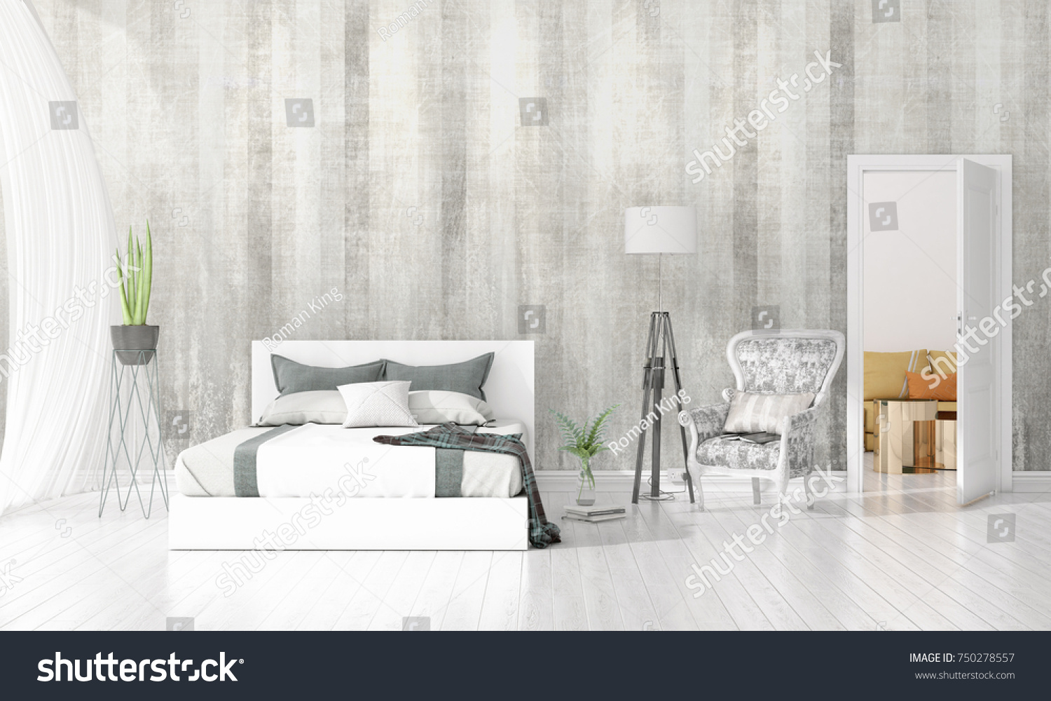 Modern Interior Design Bedroom Vogue Plant Royalty Free