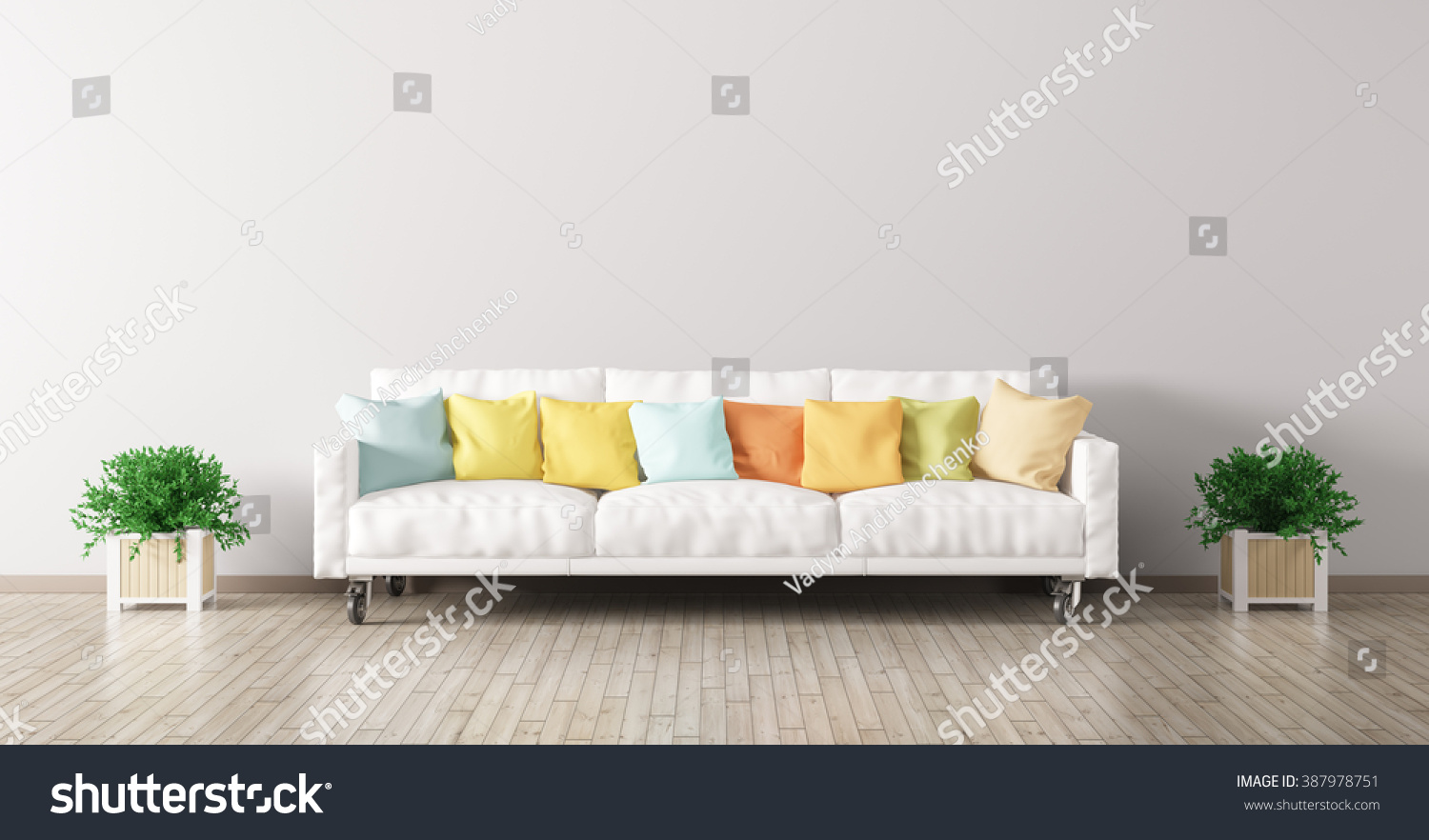 Modern Interior Living Room White Sofa Stock Illustration
