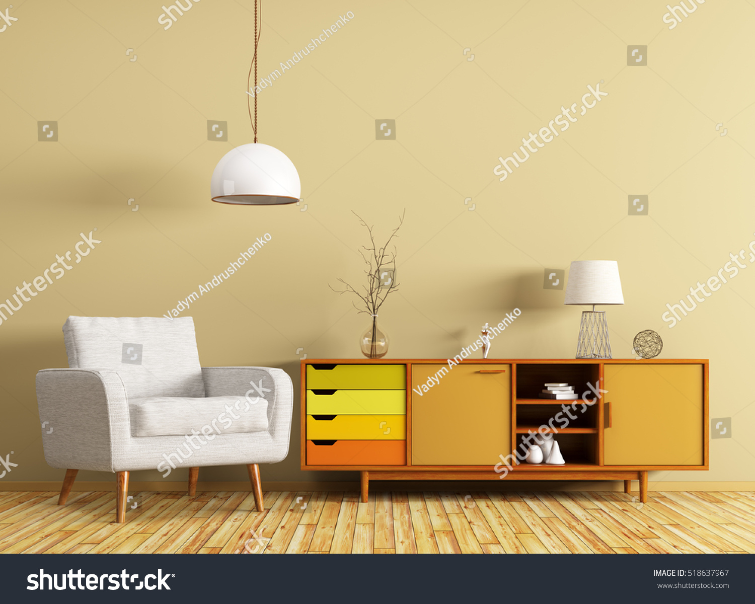 Modern Interior Living Room Wooden Dresser Stock Illustration