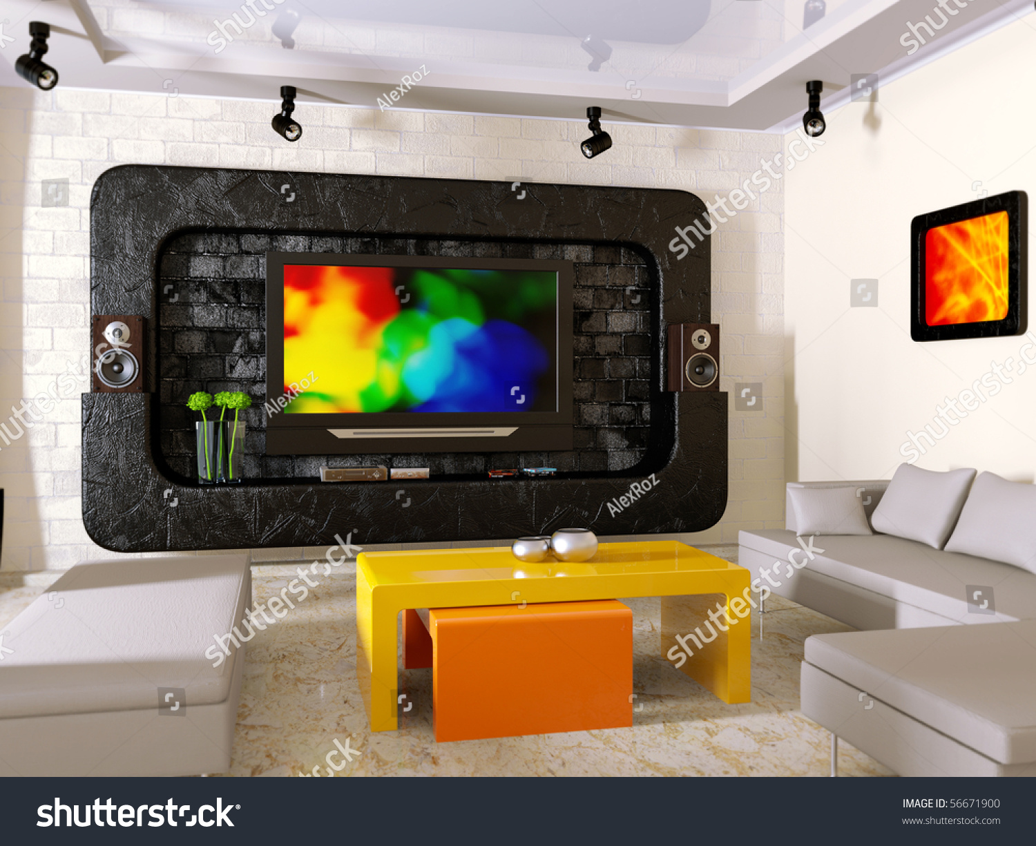Modern Interior Big TV On Wall Stock Illustration 56671900 ... Modern Interior Big TV On Wall Stock Illustration 56671900 ...
