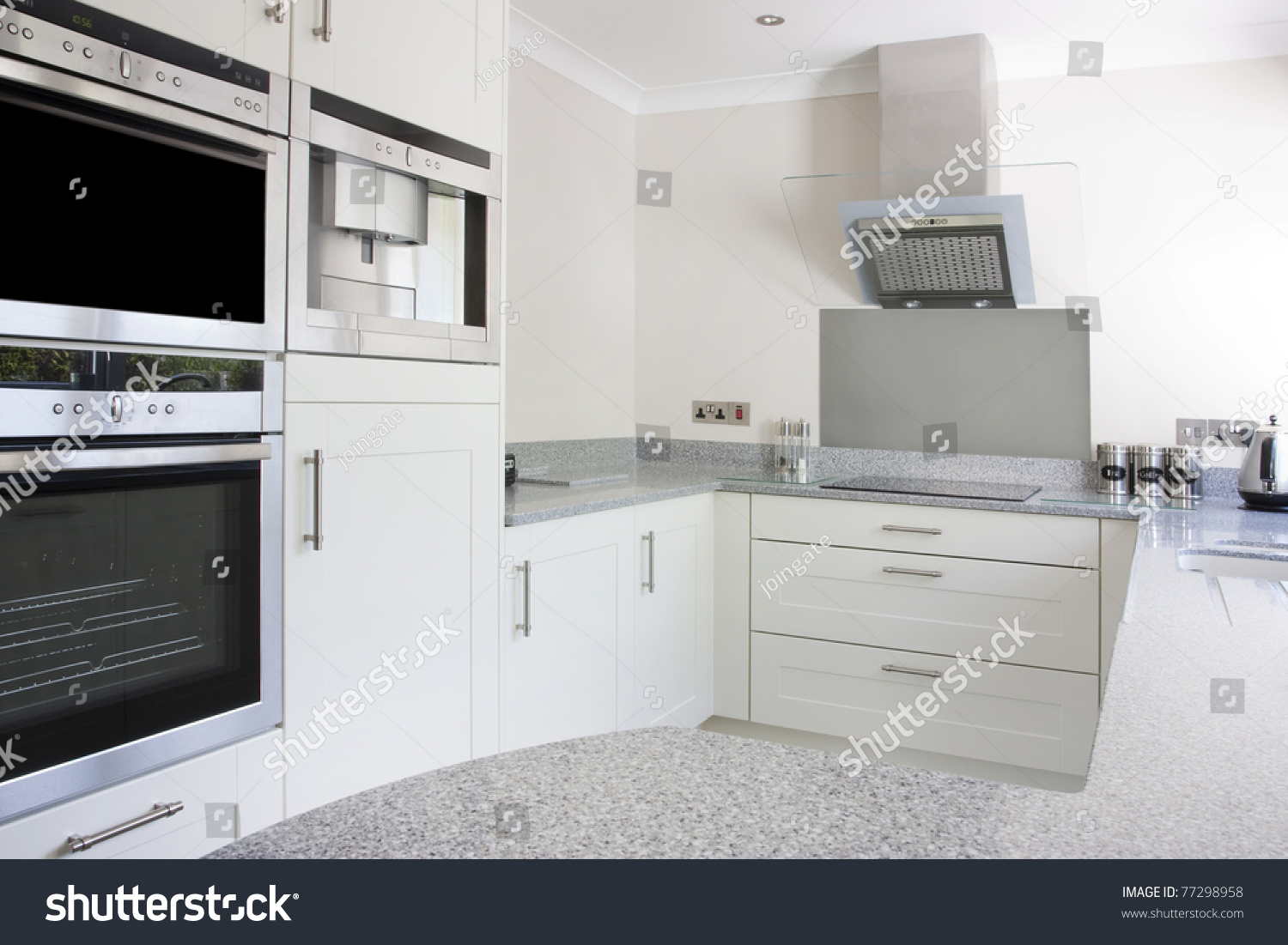 Modern Kitchen Built Ovens Hob Extractor Transportation Stock