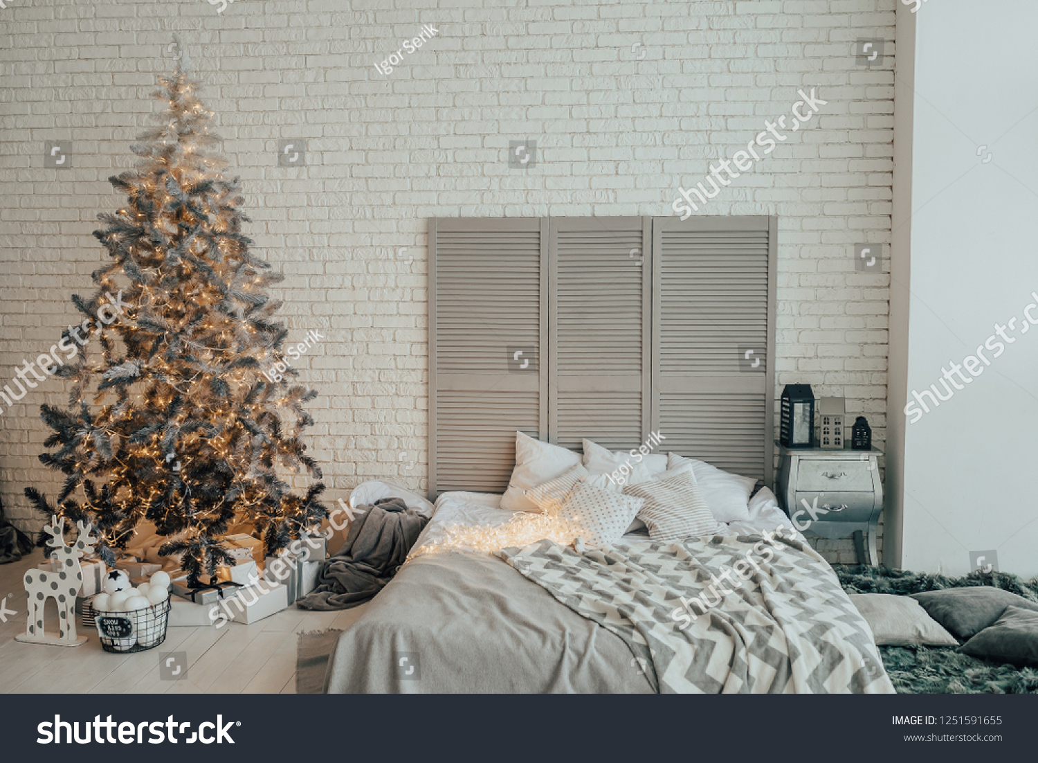 Modern Light Bedroom Christmas Tree Warm Stock Photo Edit Now 1251591655