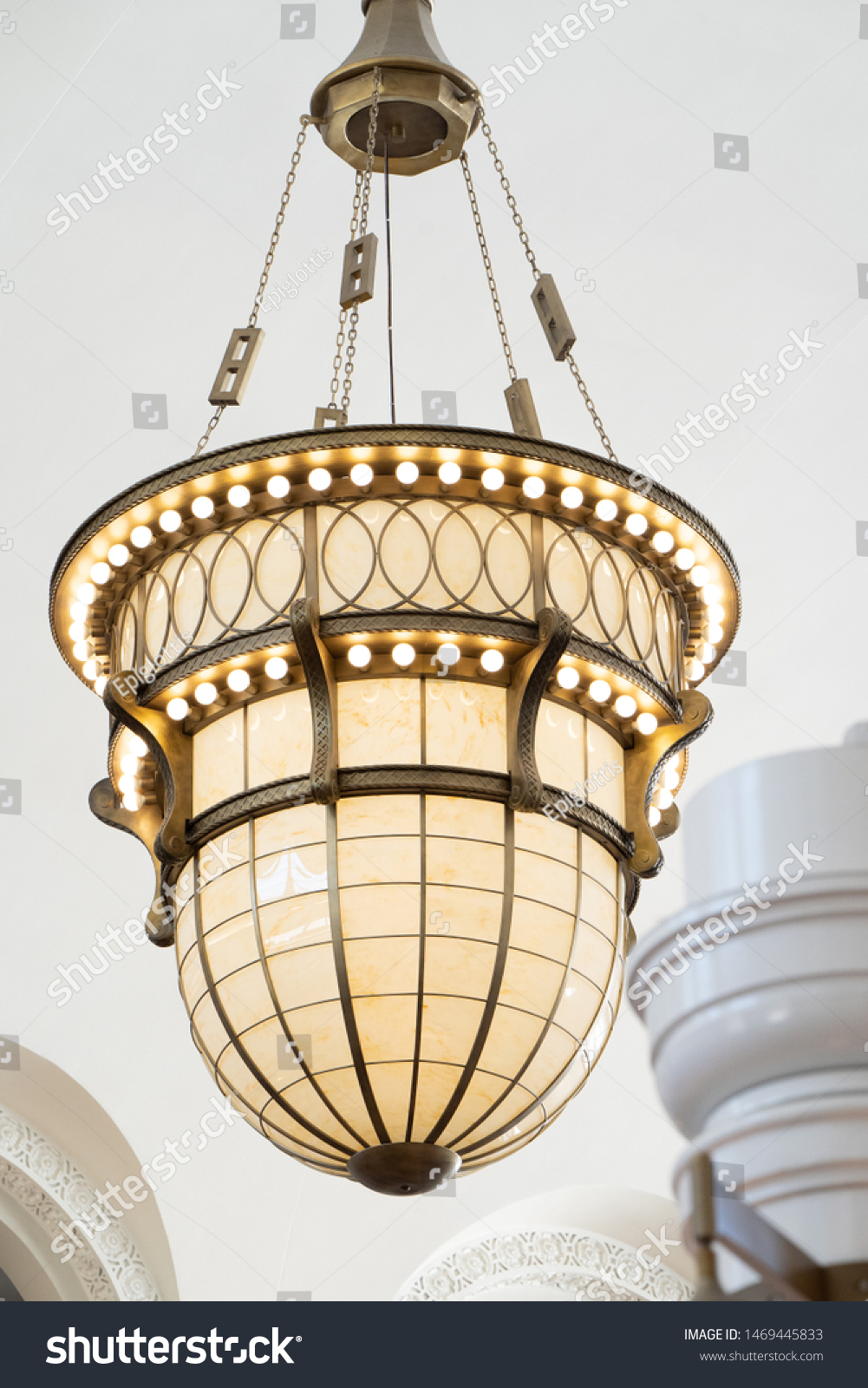 Modern Lighting Fixture Open Metalwork Hanging Stock Photo