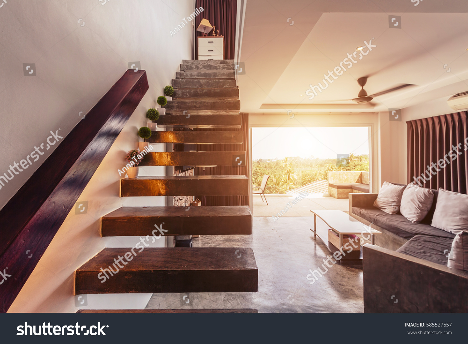 Modern Living Room Interior Design Concrete Stock Photo