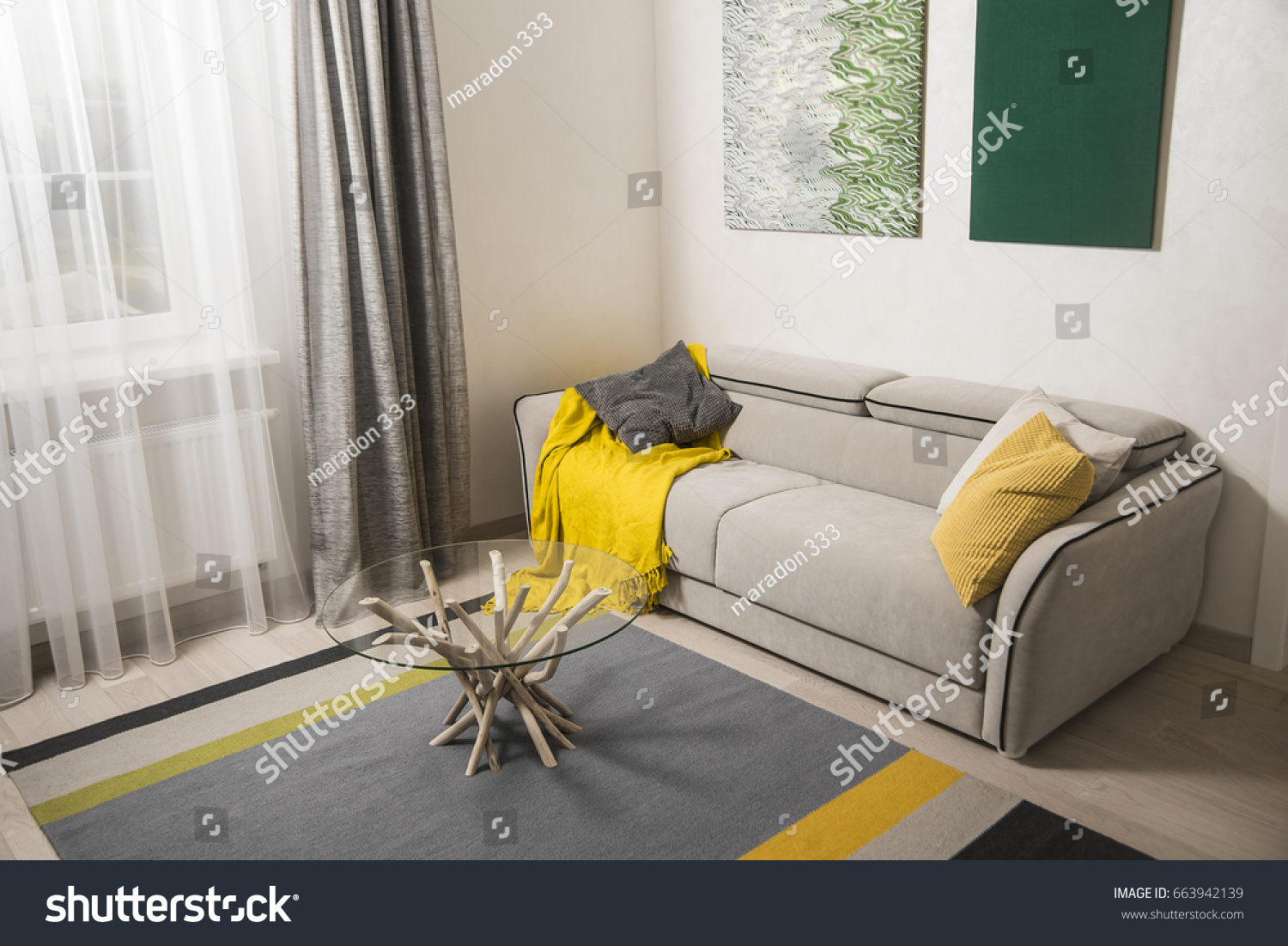 Modern Living Room Grey Brown Couch Stock Photo Edit Now