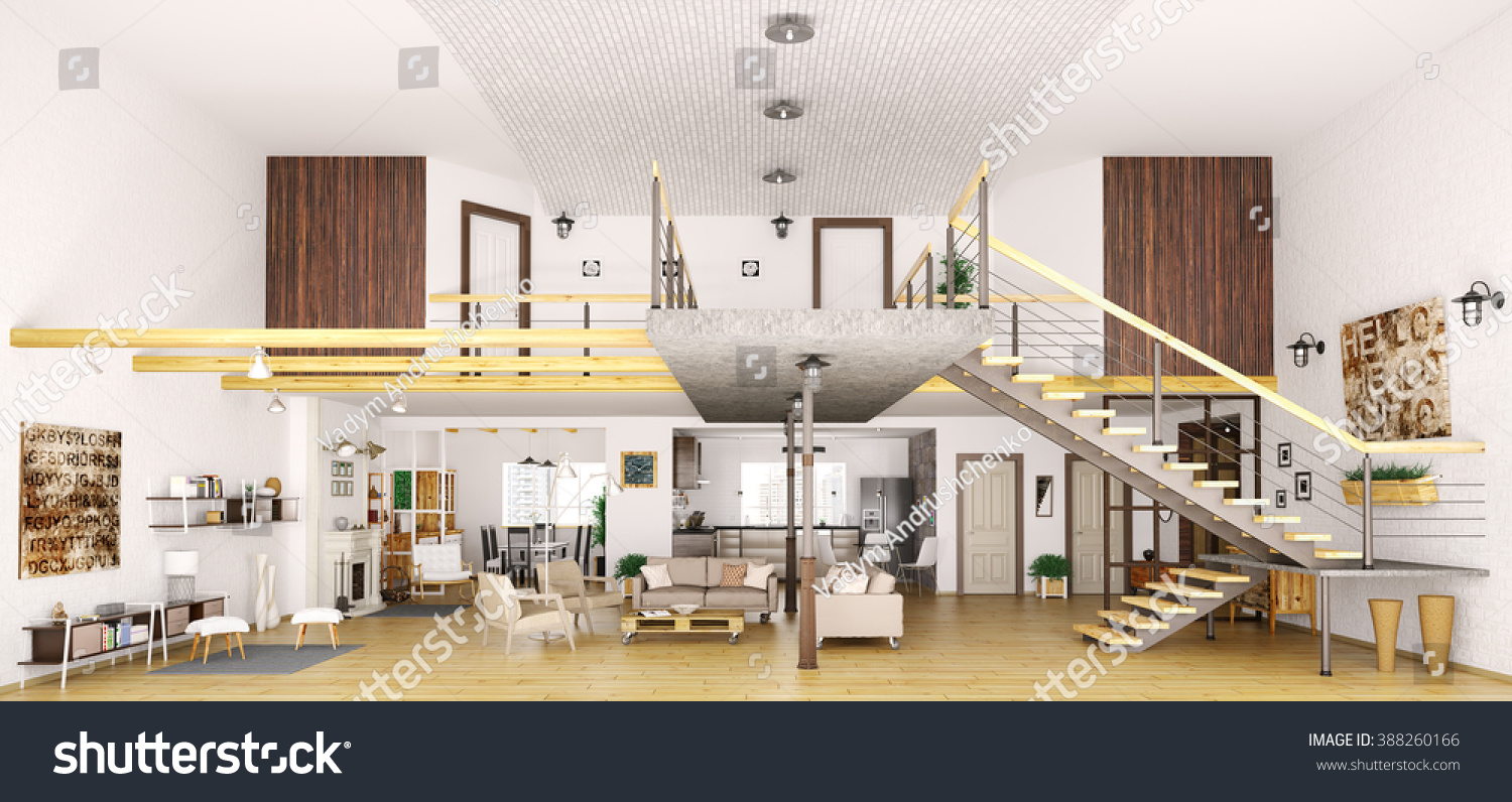 Modern Loft Apartment Interior Cut Living Stock Illustration