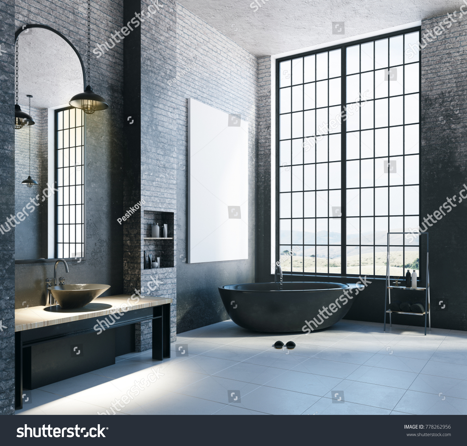 Modern Loft Bathroom Interior Appliances City Stock Illustration