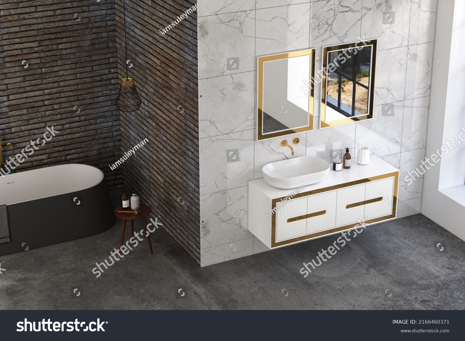 Modern Luxury Bathroom White Marble Walls Stock Illustration 2166460371 ...