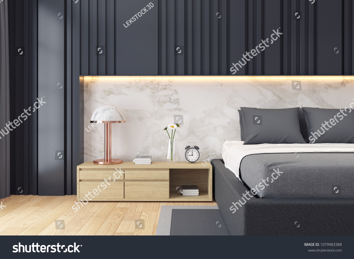 Modern Luxury Dark Bedroom Interior Design3d