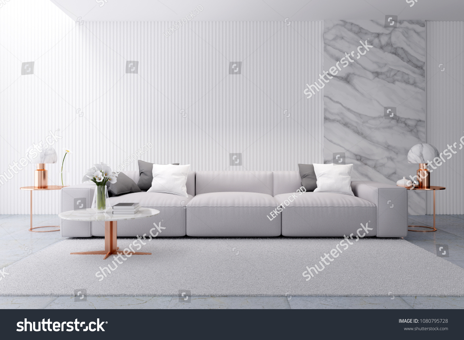 Modern Luxury White Living Room Interior Stockillustration 20