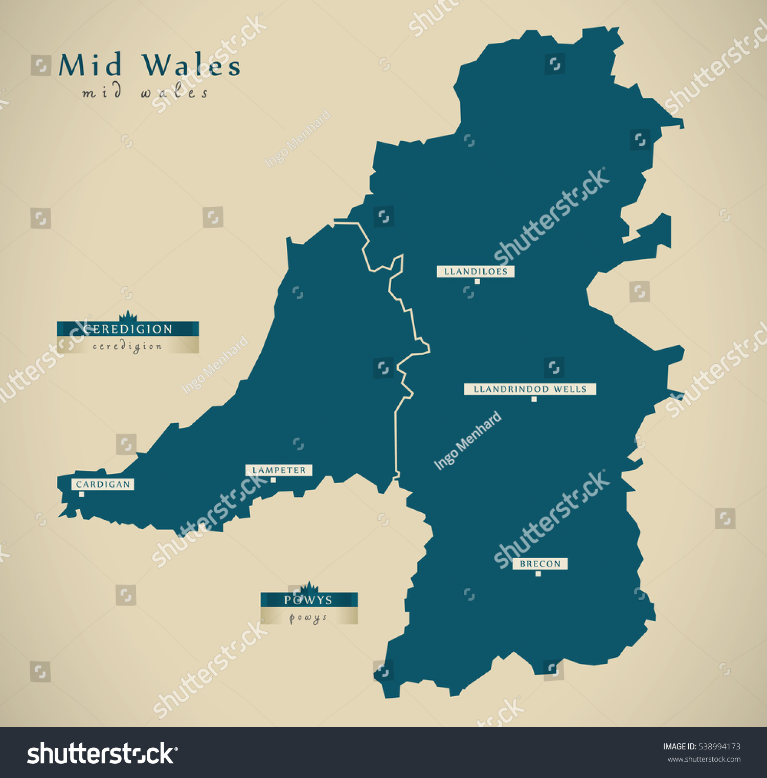 Map Of Mid Wales Modern Map Mid Wales Uk Stock Vector (Royalty Free) 221772619