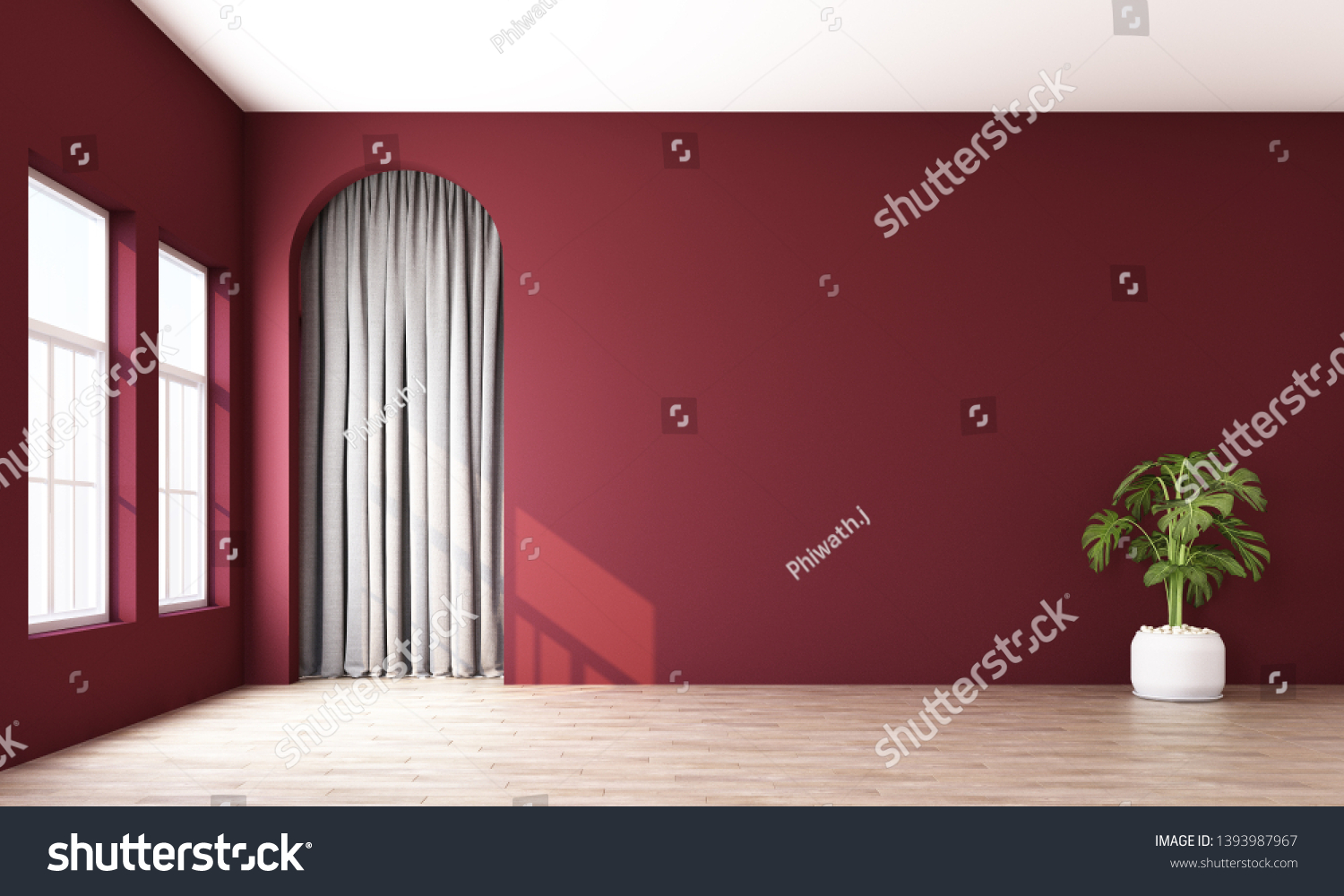 Modern Memphis Interior Red Wall Grey Stock Illustration