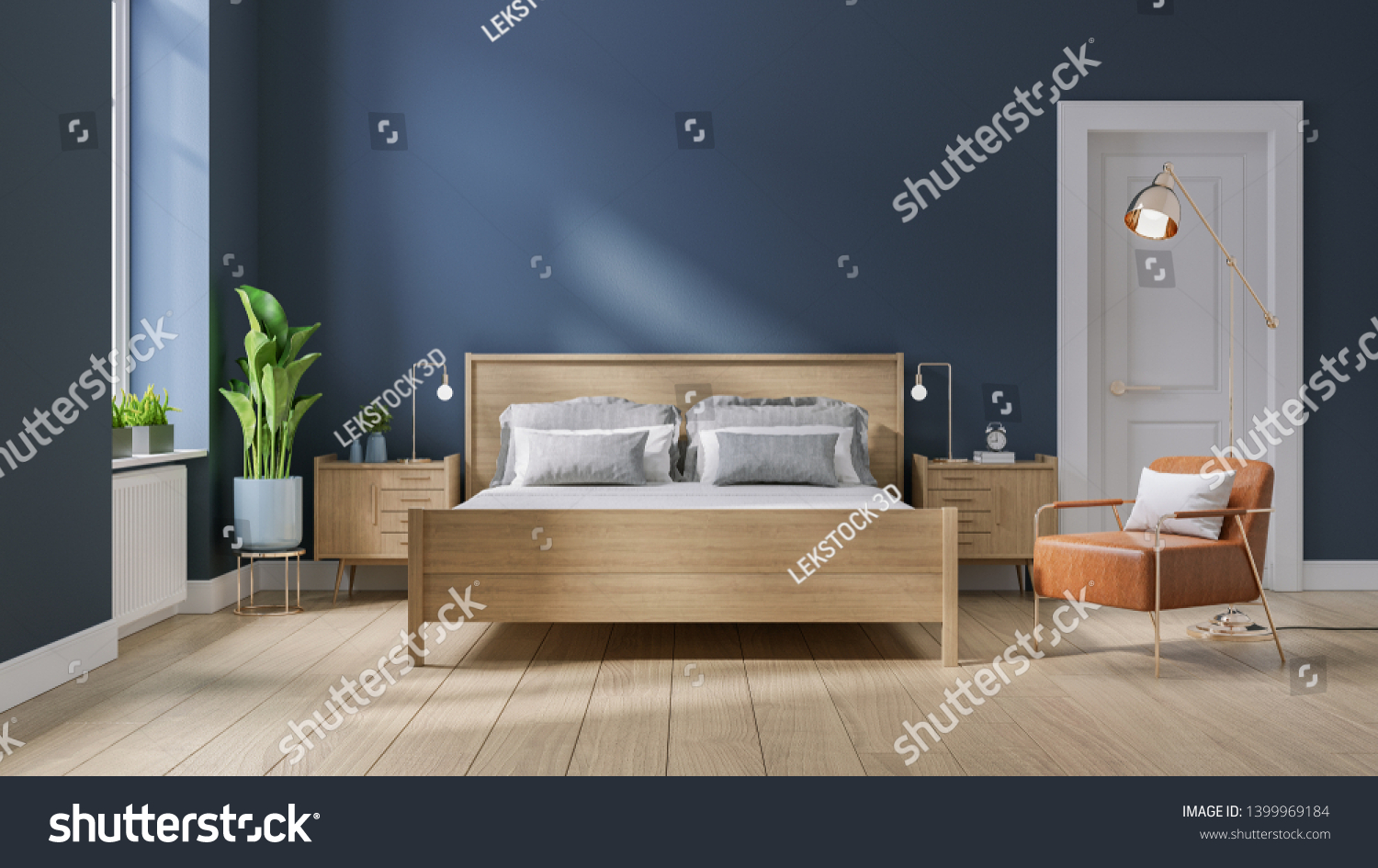 Modern Mid Century Minimalist Interior Bedroom Stock Illustration