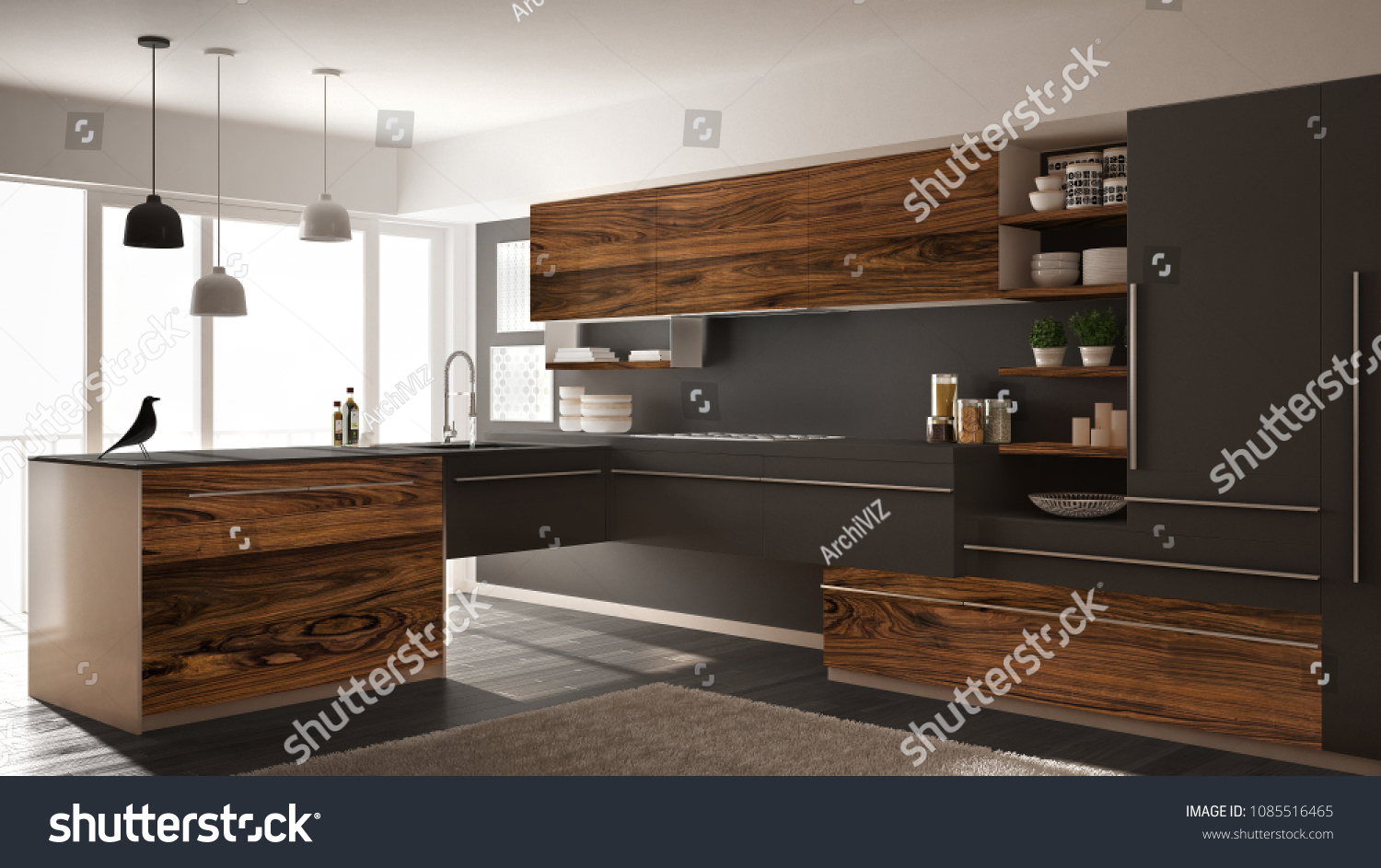 Ilustracion De Stock Sobre Moderna Cocina Minimalista Con