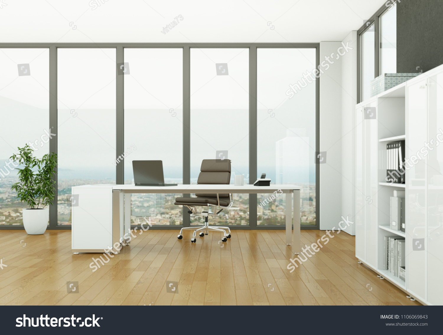 Download Modern Office Interior Design Concrete Wall3d Stock Illustration 1106069843 PSD Mockup Templates