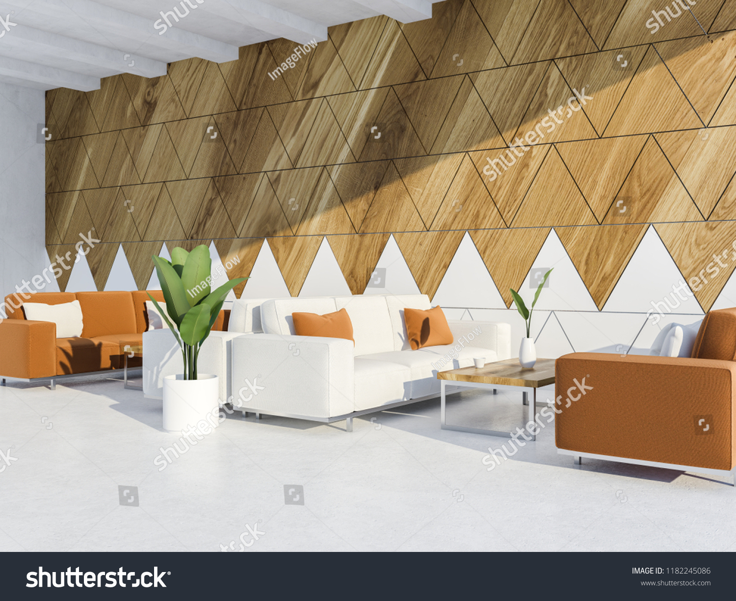 Modern Office White Wooden Triangular Tiles Stock Illustration 1182245086