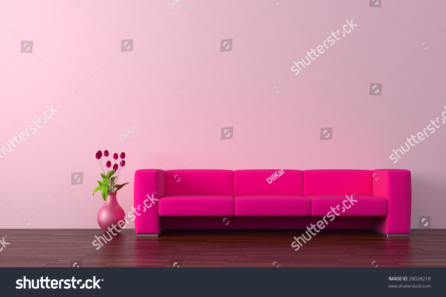 Modern Purple Sofa Tulips Stock Photo Edit Now 28028218