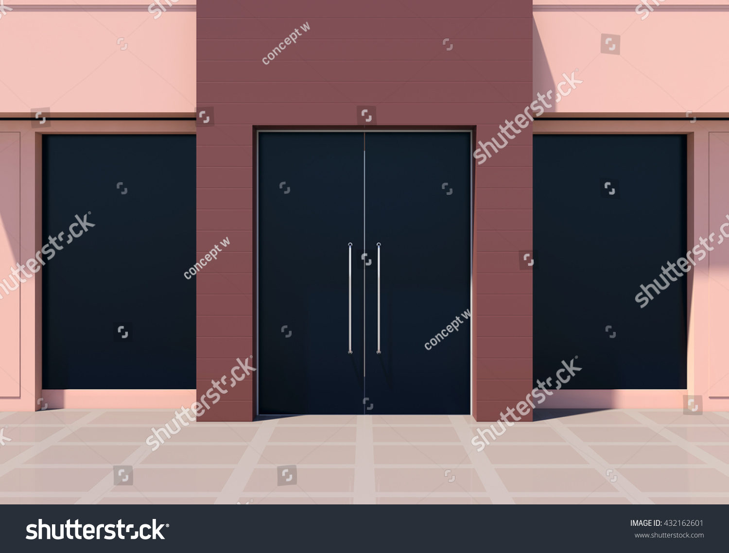 Modern Shopfront Large Doors Windows 3d Stock Illustration