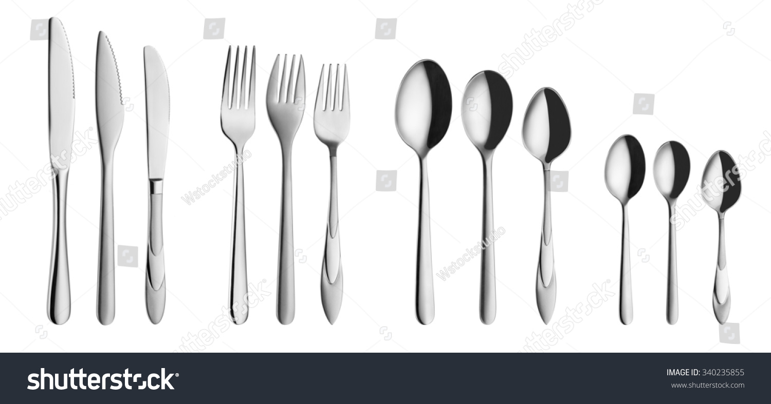 Modern Silverware Or Flatware Set Isolated On White Different Shapesmerged Together Image Taken. Modern Silverware Flatware Set Isolated On Stock Photo modern silverware or flatware set isolated on white different shapesmerged together image taken. modern silverware flatware set isolated on stock photo