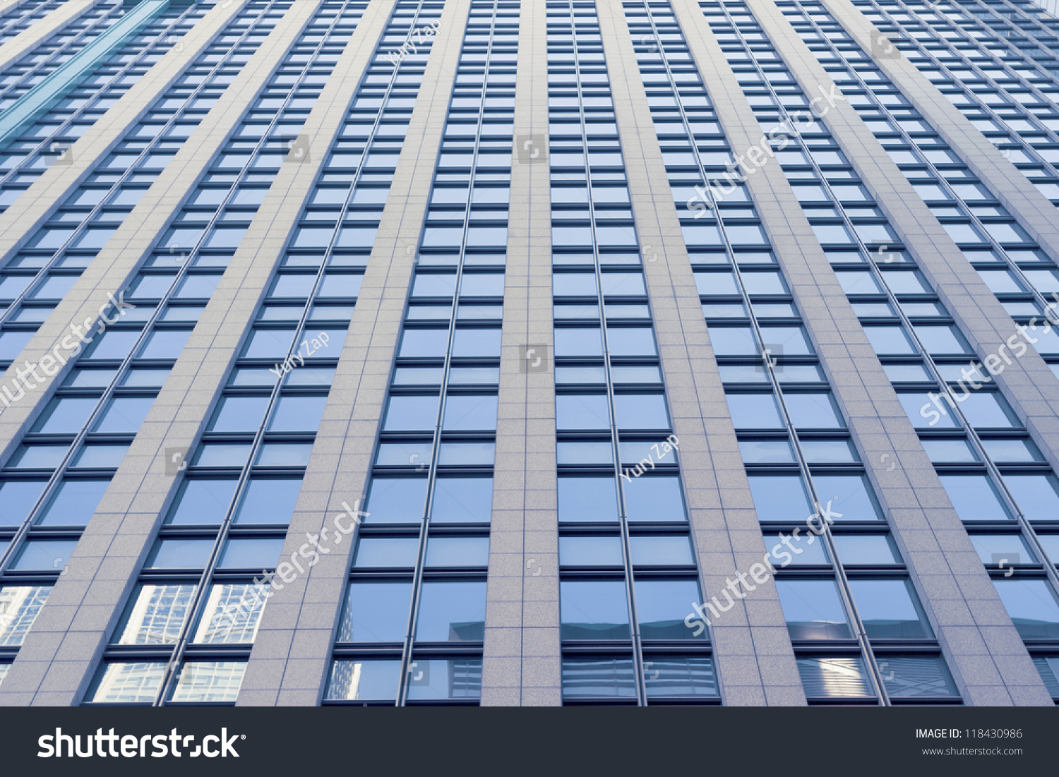 Modern Skyscraper Building Facade With Opposite Building Reflection In ...