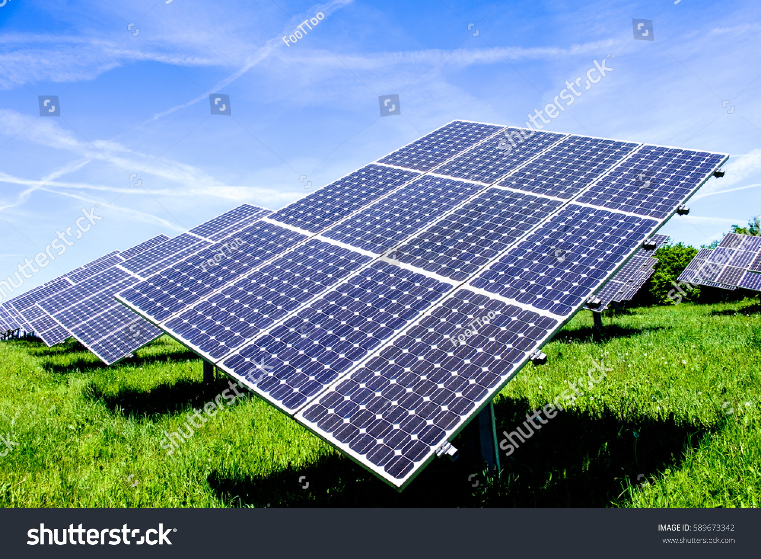 Modern Solar Panels Front Blue Sky Stock Photo (Edit Now) 589673342