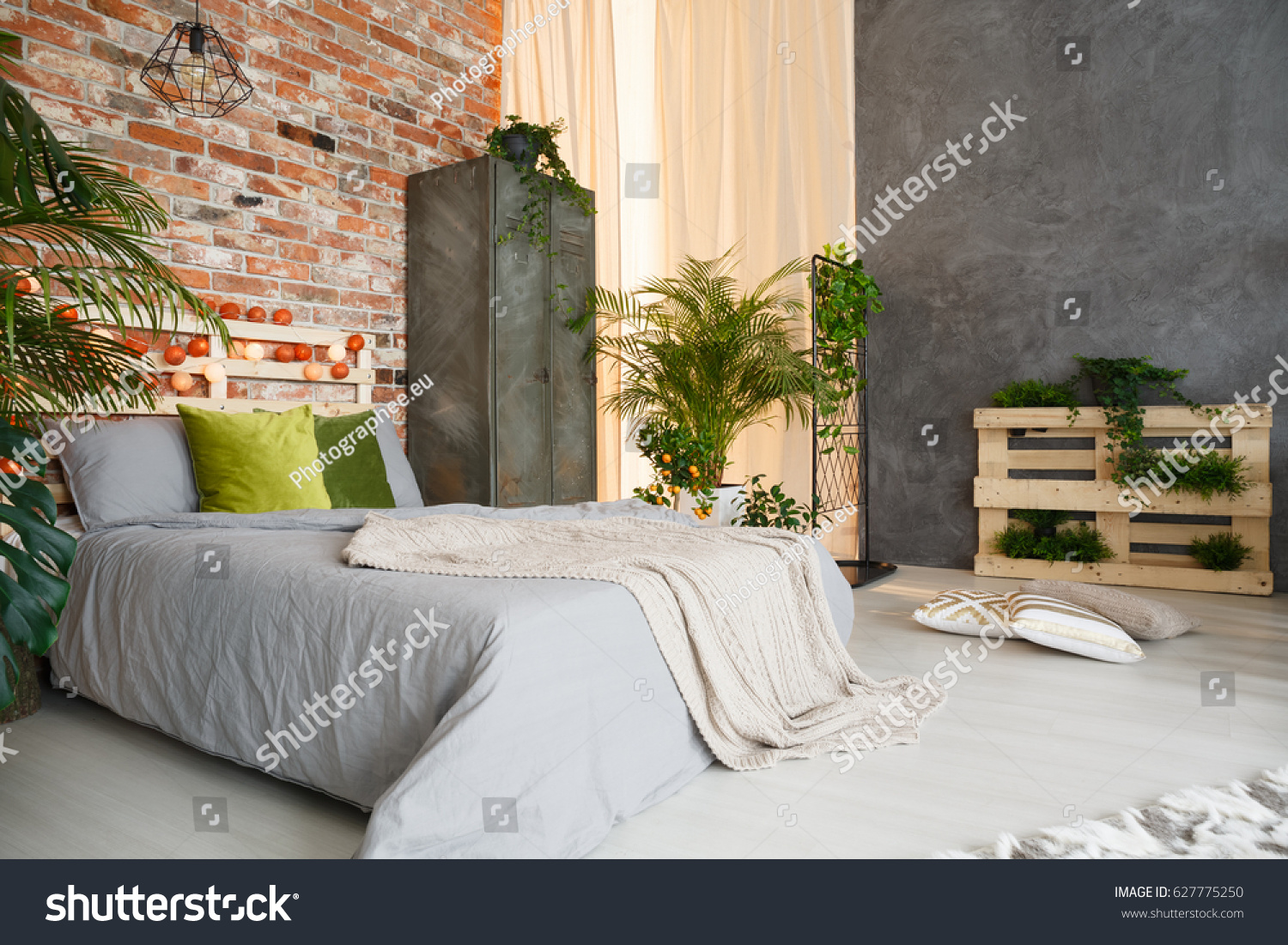 Modern Spacious Bedroom Decorated Plants Stock Photo Edit