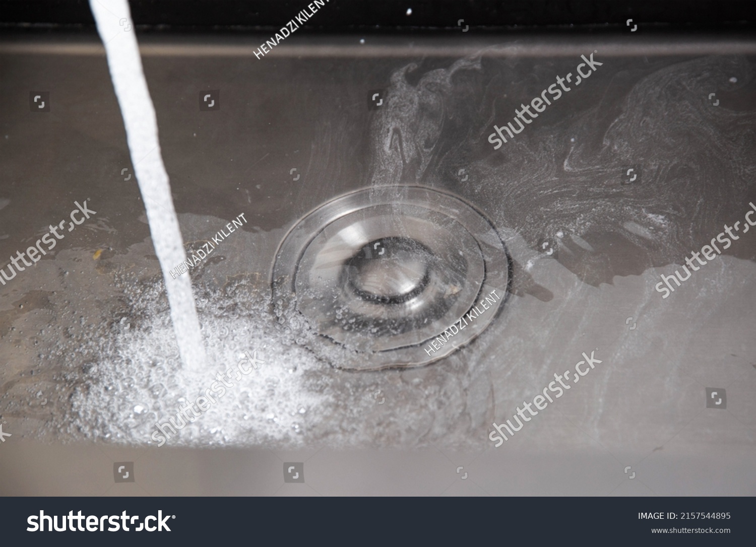 Modern Stainless Steel Sink Plug Draining Stock Photo 2157544895   Stock Photo Modern Stainless Steel Sink With Plug For Draining Water And Filling The Water Level 2157544895 