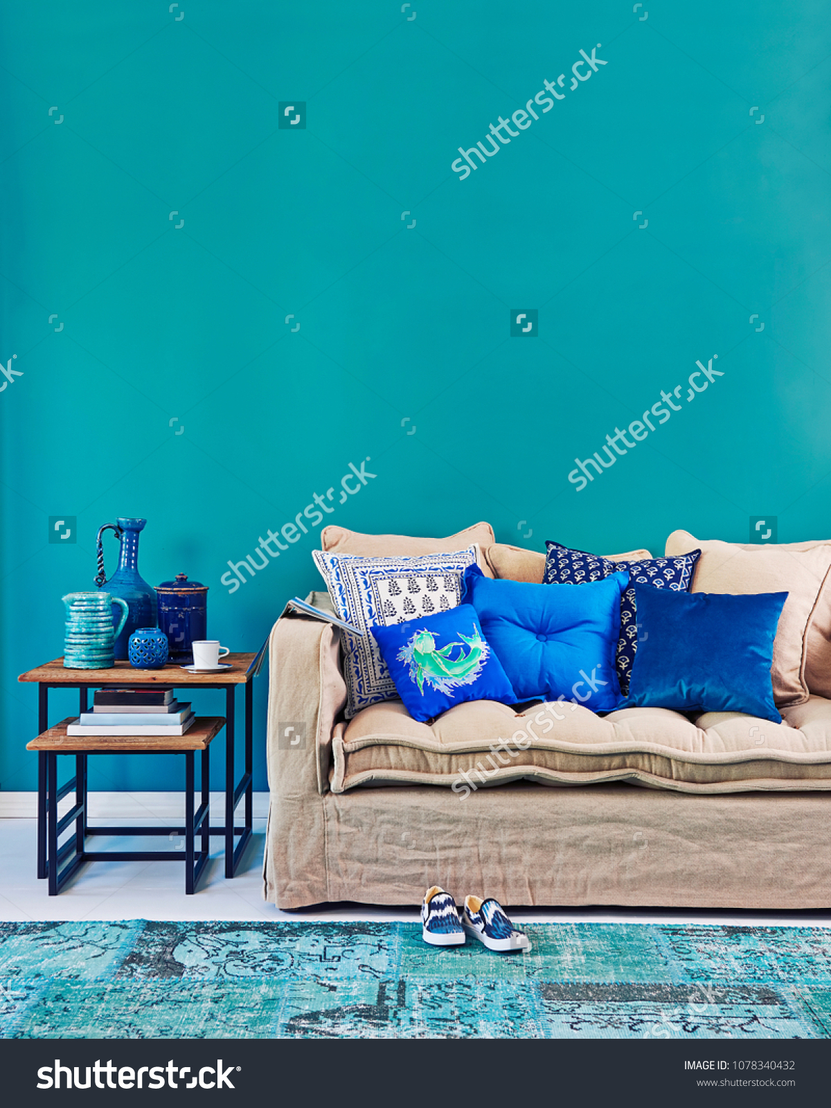 Modern Turquoise Living Room Concept Interior Stock Photo Edit Now 1078340432