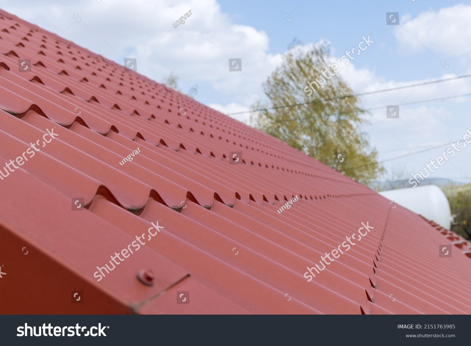 Modern Types Roofing Materials Red Metal Stock Photo 2151763985
