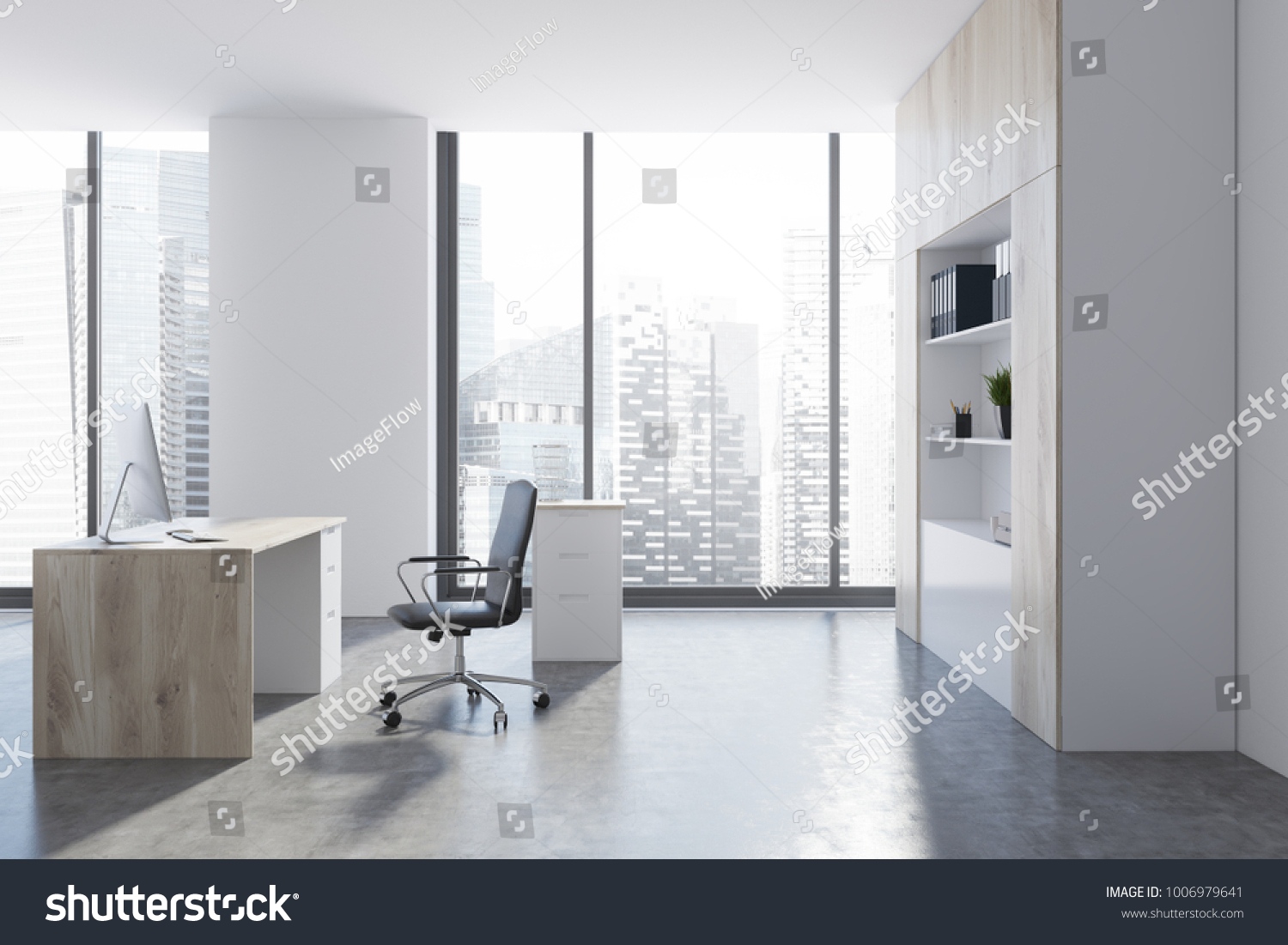 Modern White Ceo Office Interior White Stockillustration
