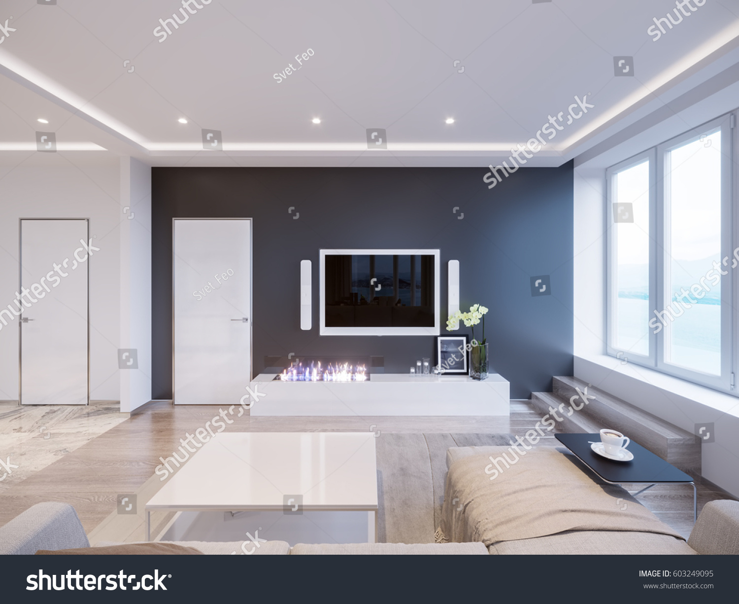 Modern White Gray Living Room Interior Stock Illustration 603249095 ... Modern White Gray Living Room Interior Stock Illustration 603249095 ...