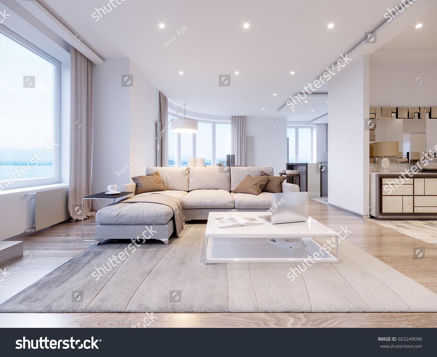 Modern White Gray Living Room Interior Stock Illustration