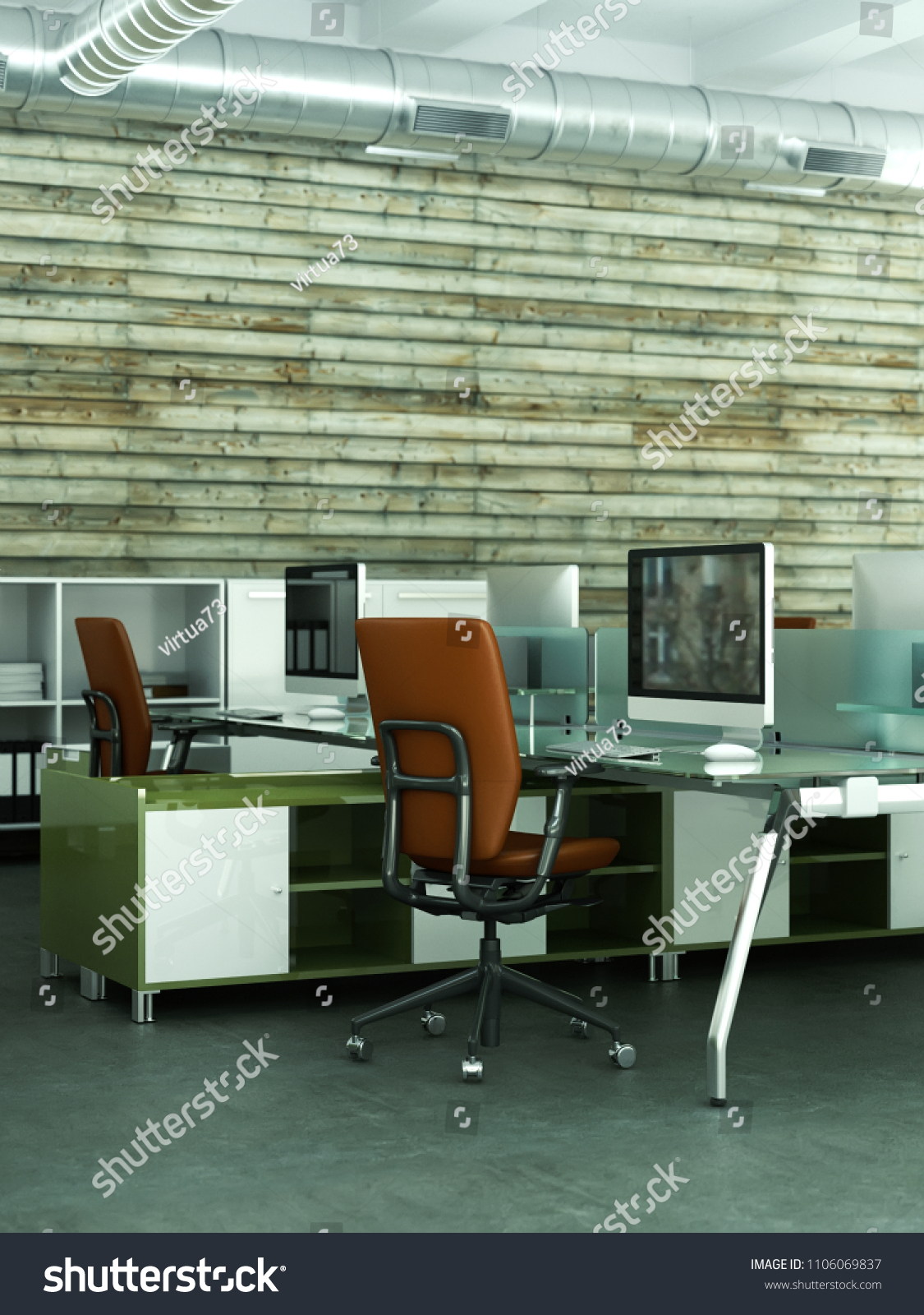 Modern White Home Office Blue Chairs Stock Illustration 1106069837
