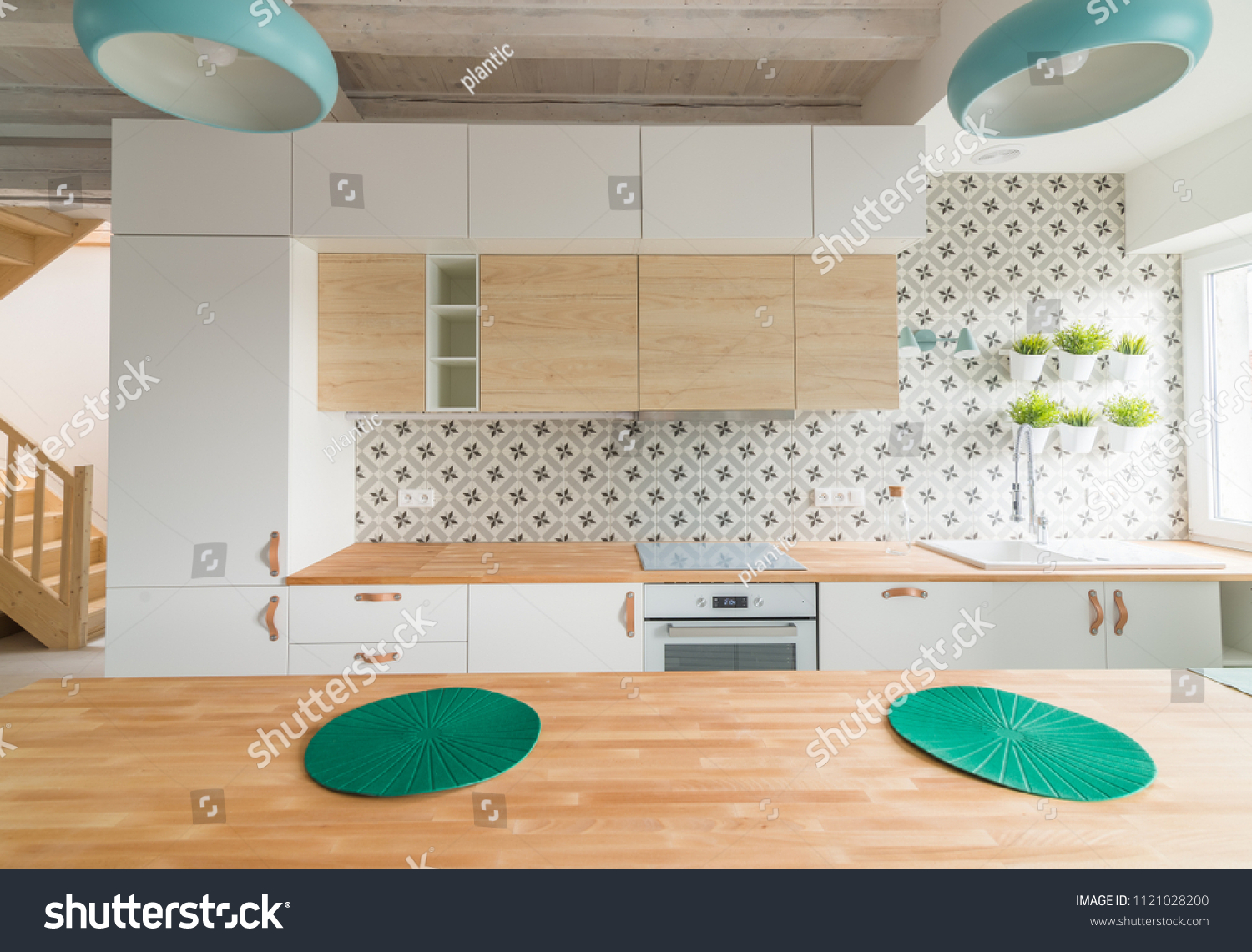 Modern White Kitchen Cabinets Induction Hob Stock Photo Edit Now 1121028200