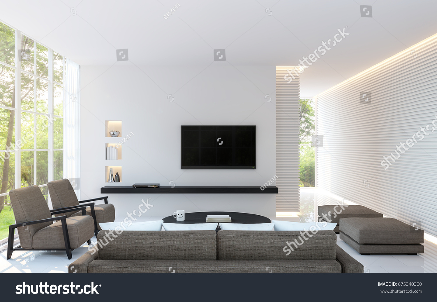 Modern White Living Room Decorate Wall Stock Illustration