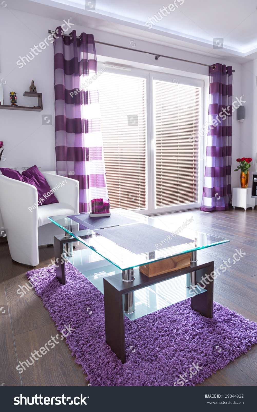 Modern White Living Room Interior Purple Stock Photo Edit Now 129844922