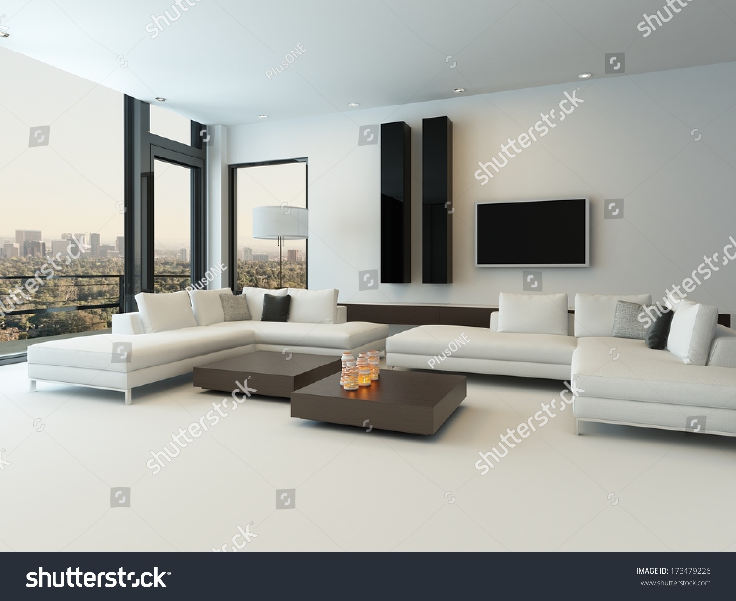 Modern White Living Room Wooden Furniture Stock Illustration