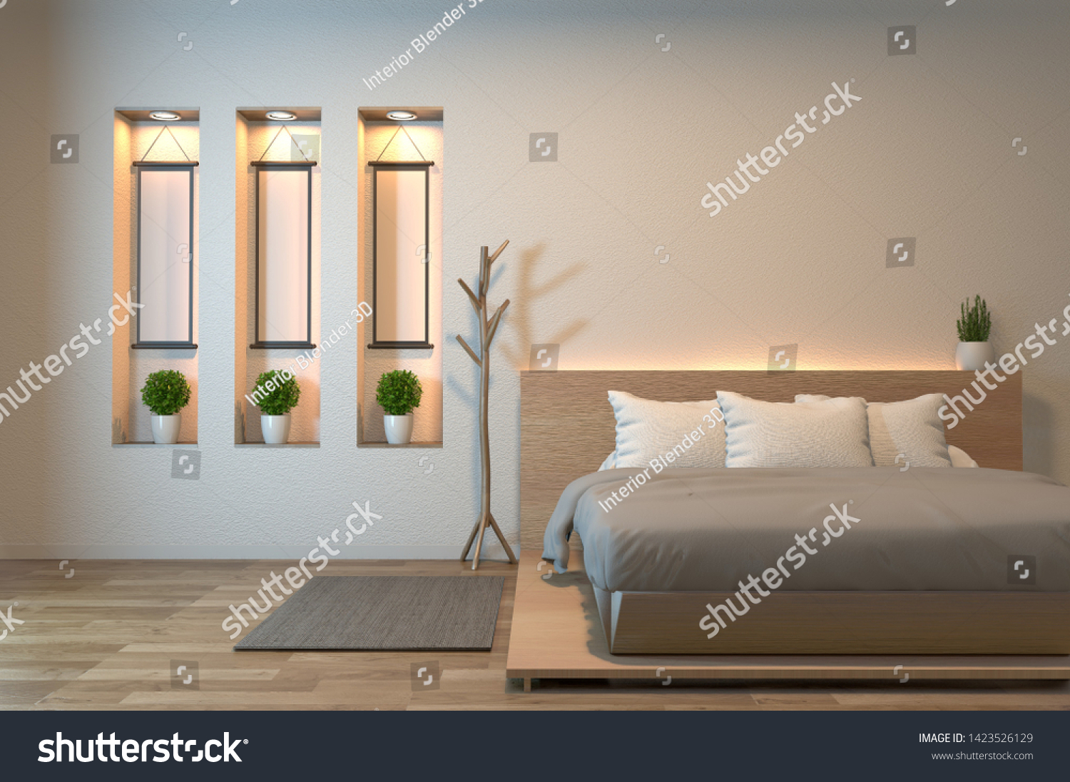 Modern Zen Peaceful Bedroom Japan Style Stock Illustration