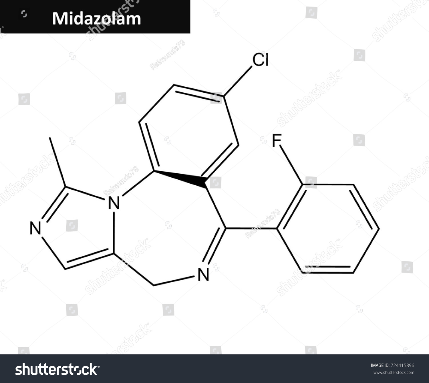 Molecular Structure Midazolam Called Versed Anesthesia Stock Illustration 724415896