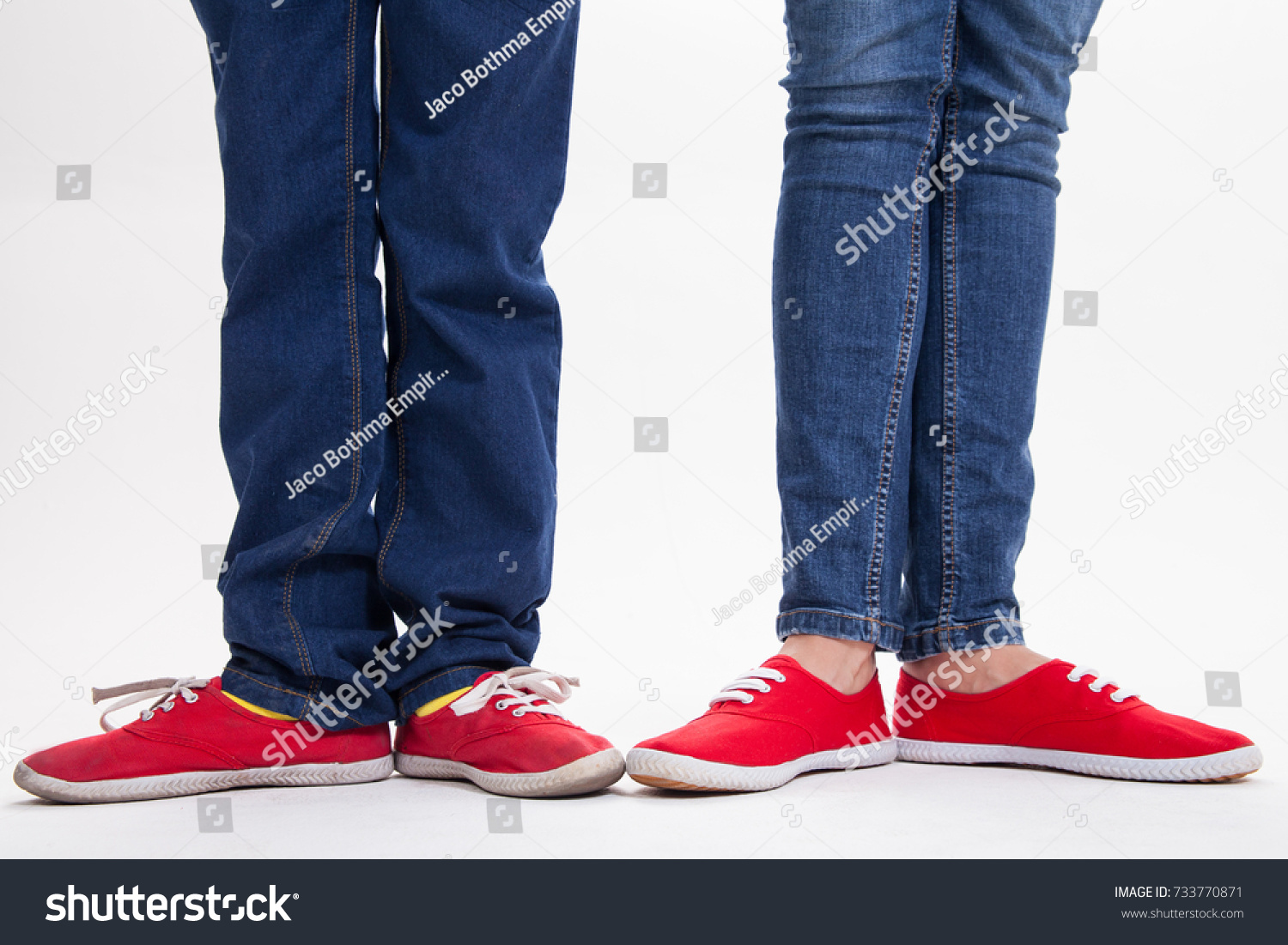 Mom Son Wearing Red Sneakers Stock 