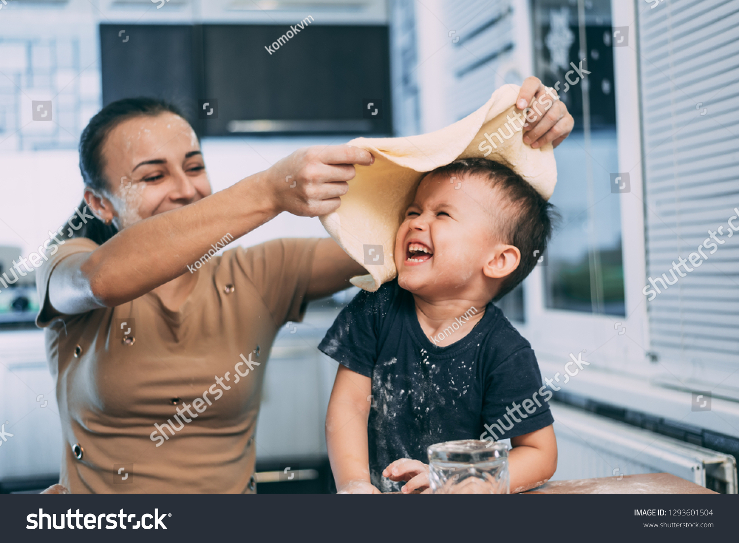 Mom Puts On Her Son Cake Stock Photo Edit Now