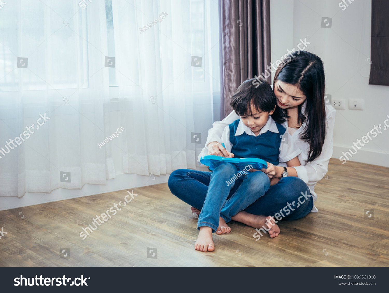 Mom Teaching Her Son Drawing Crayons Stock Photo Edit Now