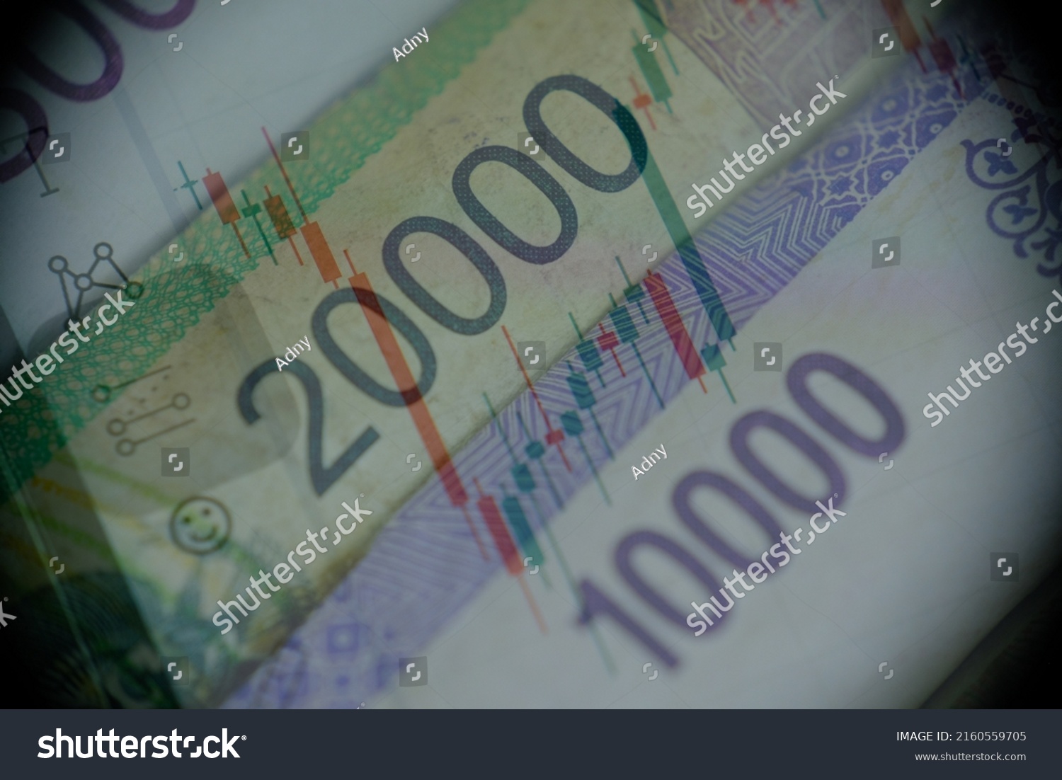 Money 10000 20000 Indonesian Banknote Rupiah Stock Photo 2160559705   Stock Photo Money And Indonesian Banknote Rupiah And Candle Chart Financial Trend Analysis 2160559705 