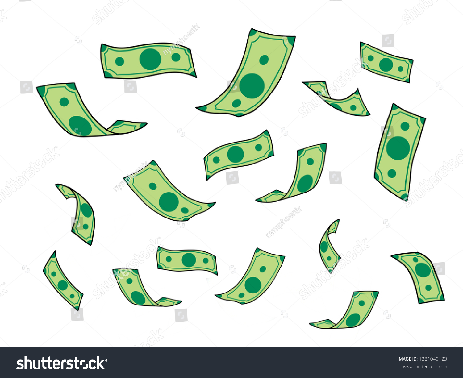 Money Falling Drawing Green Banknotes Falling Stock Illustration 1381049123